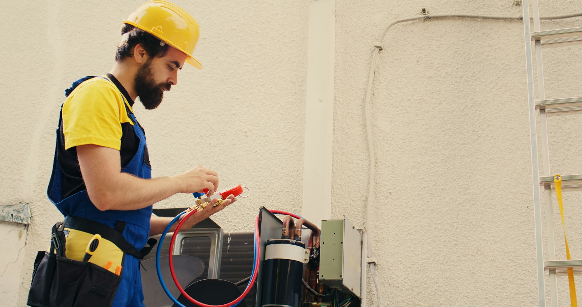 Electrician calibrating pressure device